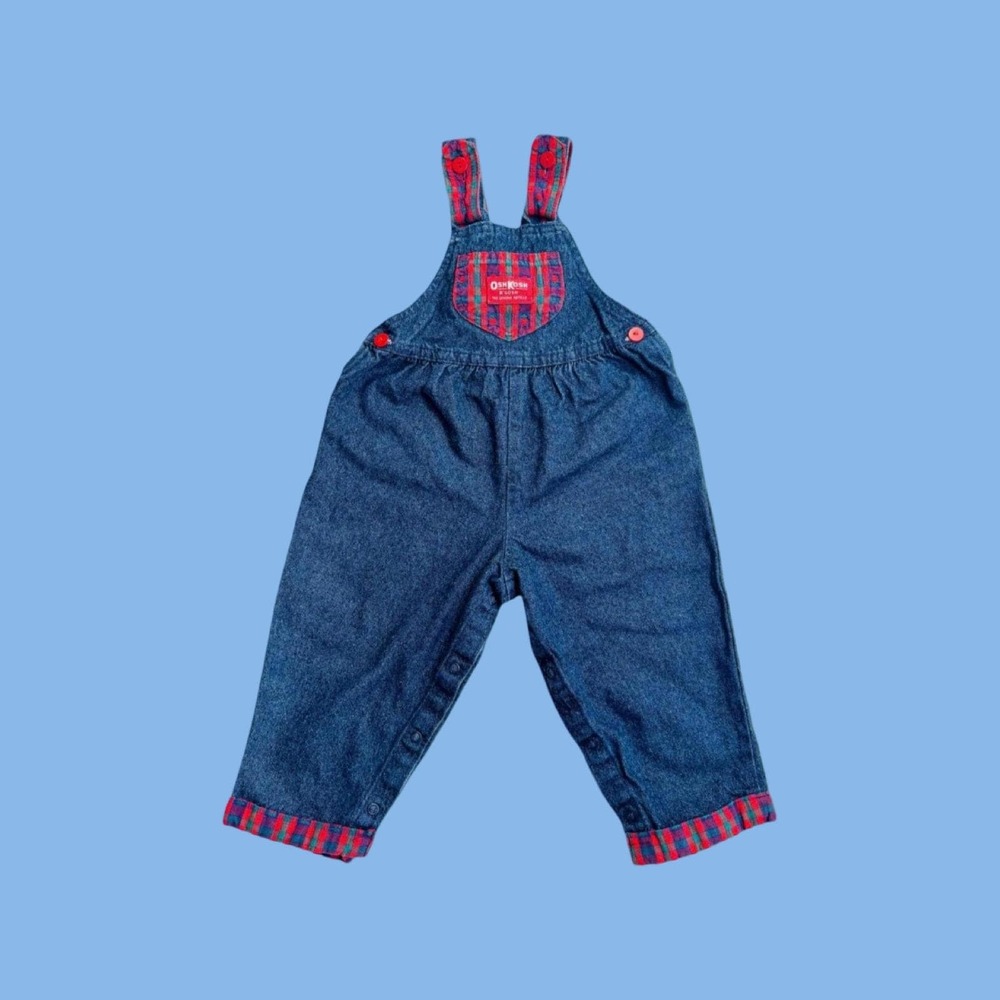 Vintage Oshkosh B'Gosh Denim Apple Overalls, Size 2T, 1980s Made in USA